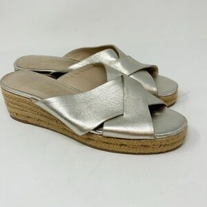 JACK ROGERS Women’s Slotted SLOANE Pebbled Espadrille Mid Wedge Gold Size 7.5